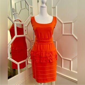 YOOX Tiered Ruffle Stretch Orange Mini Dress - Size 10